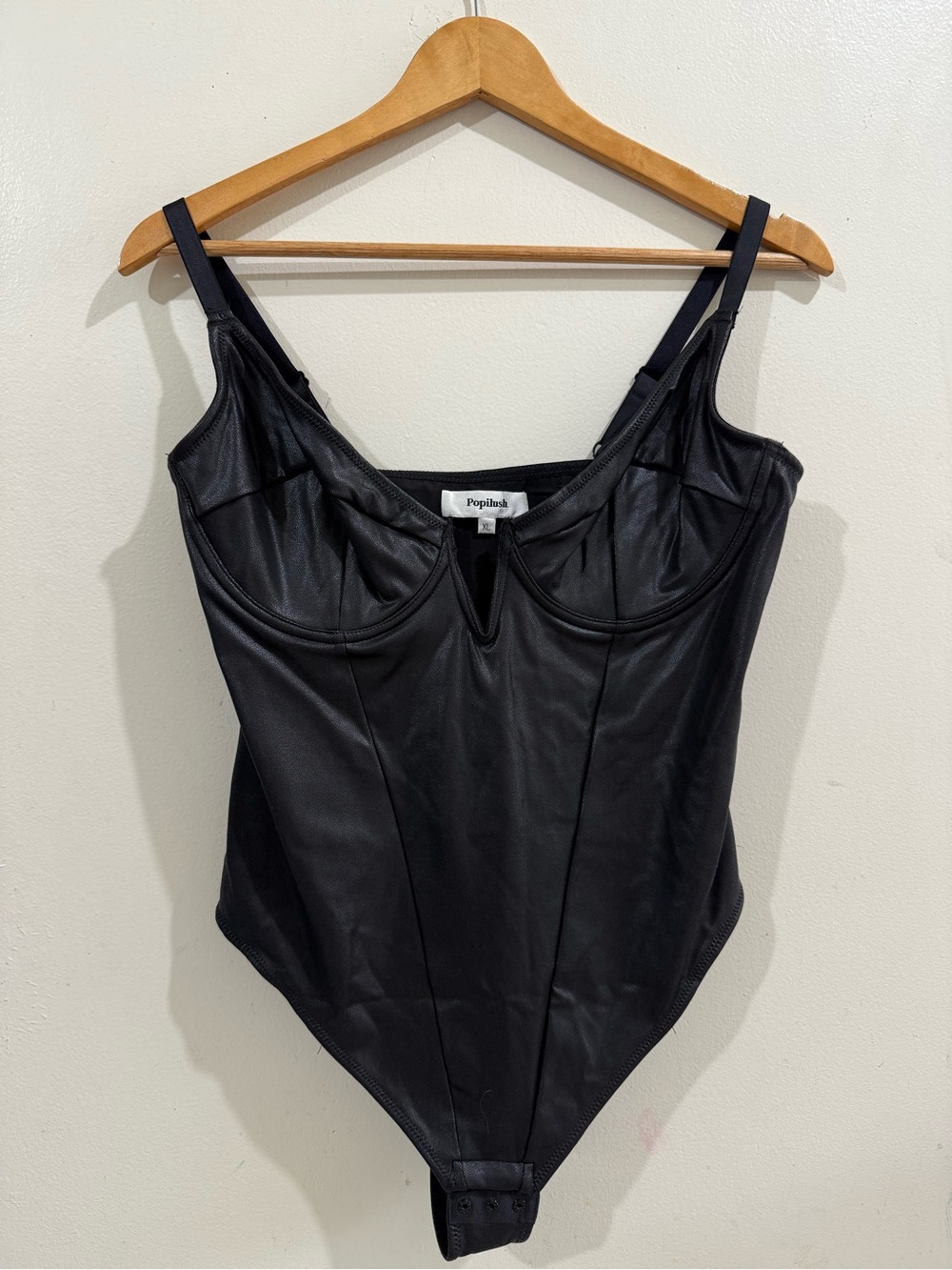 Poplash Black Faux Leather Bodysuit